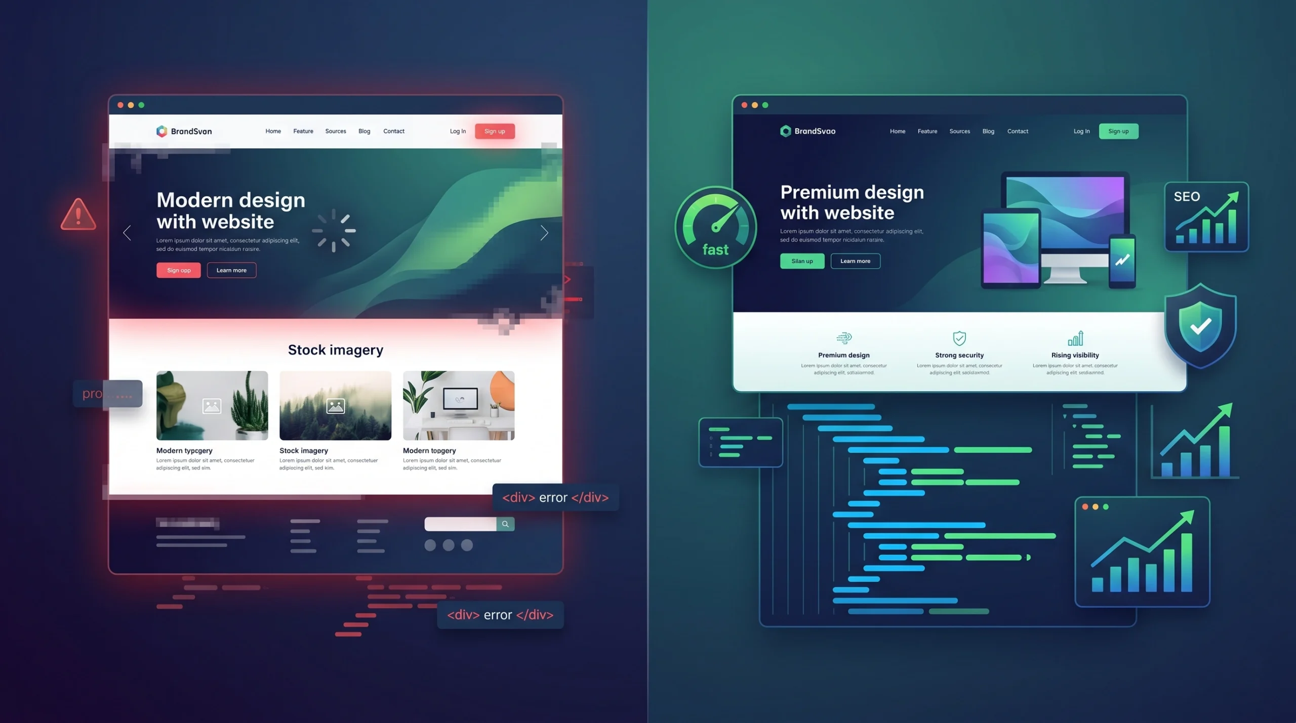 Cheap template website compared with a professional business website